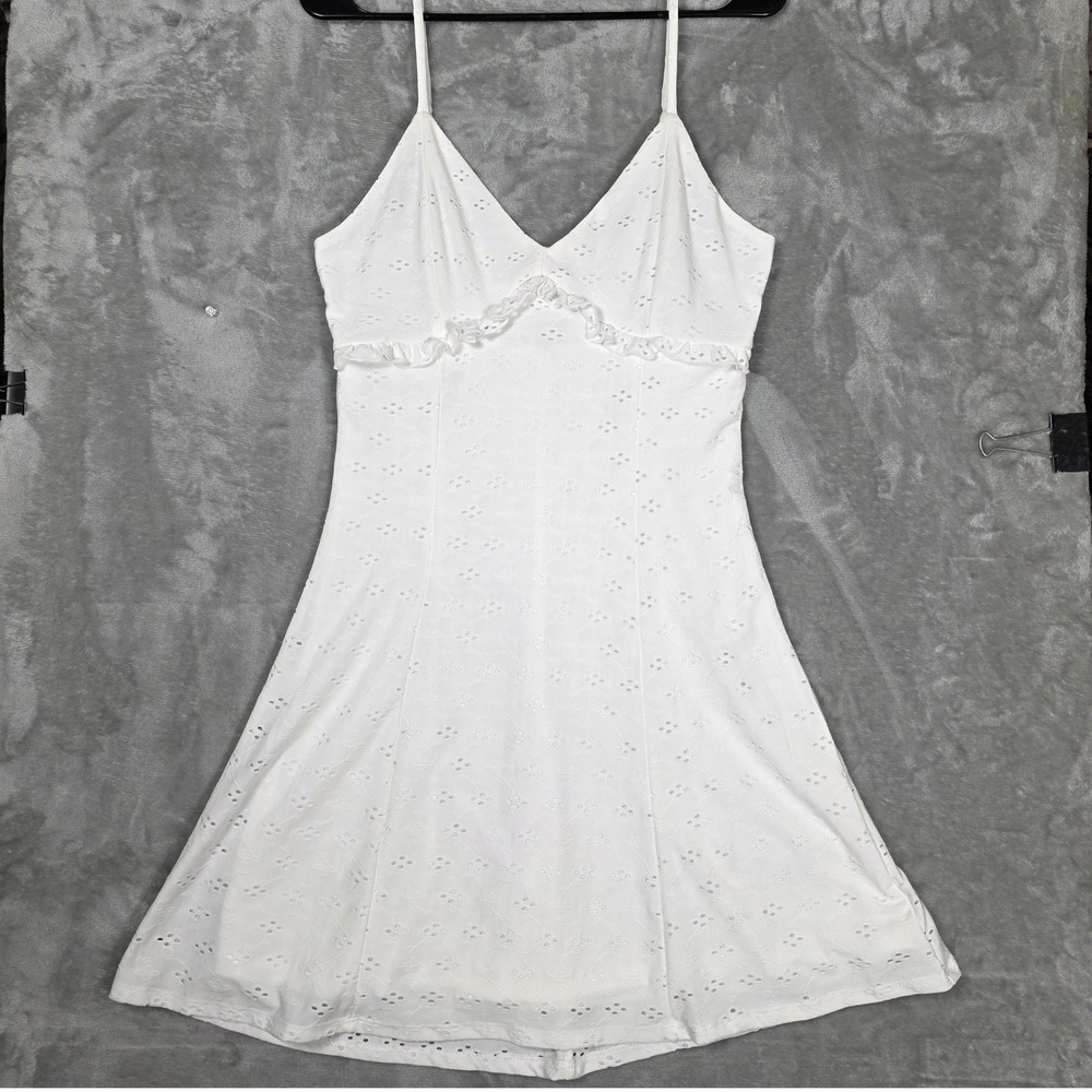 Love Squared‎ Eyelet Dress Womens L White Cottage core Ruffle Mini SY07N167